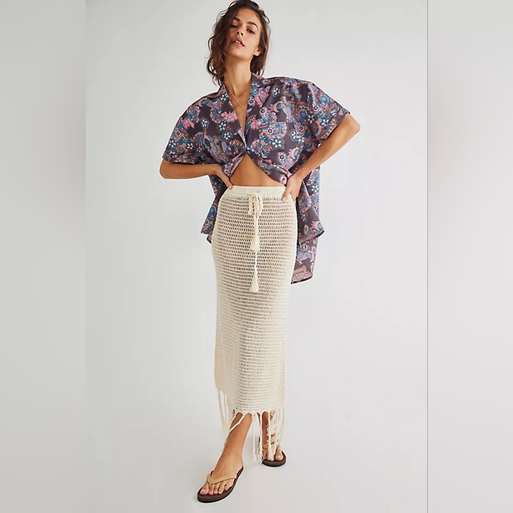 Free People Poolside Printed Boyfriend Shirt In Vintage Combo
